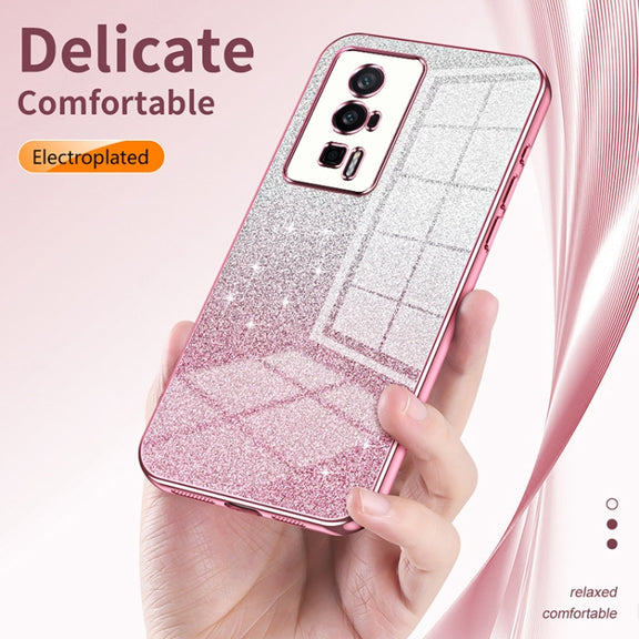 For Xiaomi Mi 10 Lite 5G Gradient Glitter Powder Electroplated Phone Case(Gold)