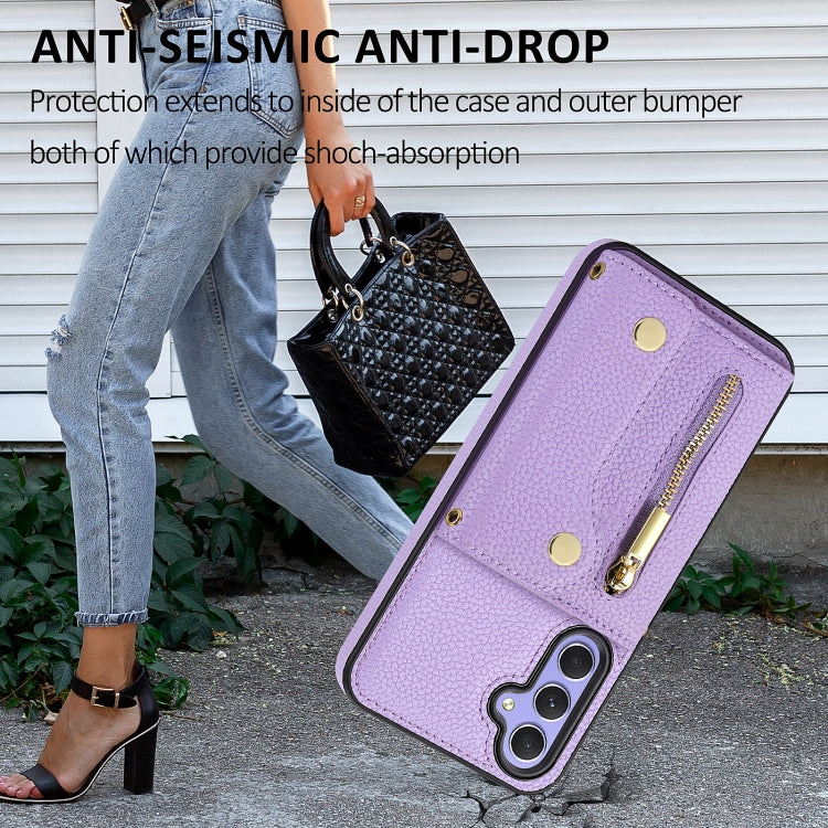 For Samsung Galaxy S24+ DF-09 Crossbody Litchi texture Card Bag Design PU Phone Case(Purple)