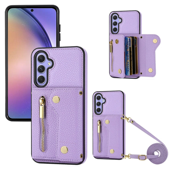 For Samsung Galaxy S24+ DF-09 Crossbody Litchi texture Card Bag Design PU Phone Case(Purple)