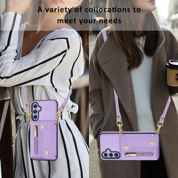 For Samsung Galaxy S24+ DF-09 Crossbody Litchi texture Card Bag Design PU Phone Case(Purple)