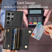 For Samsung Galaxy S24 Ultra DF-09 Crossbody Litchi texture Card Bag Design PU Phone Case(Black)