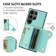For Samsung Galaxy S24 Ultra DF-09 Crossbody Litchi texture Card Bag Design PU Phone Case(Cyan)