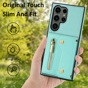 For Samsung Galaxy S24 Ultra DF-09 Crossbody Litchi texture Card Bag Design PU Phone Case(Cyan)