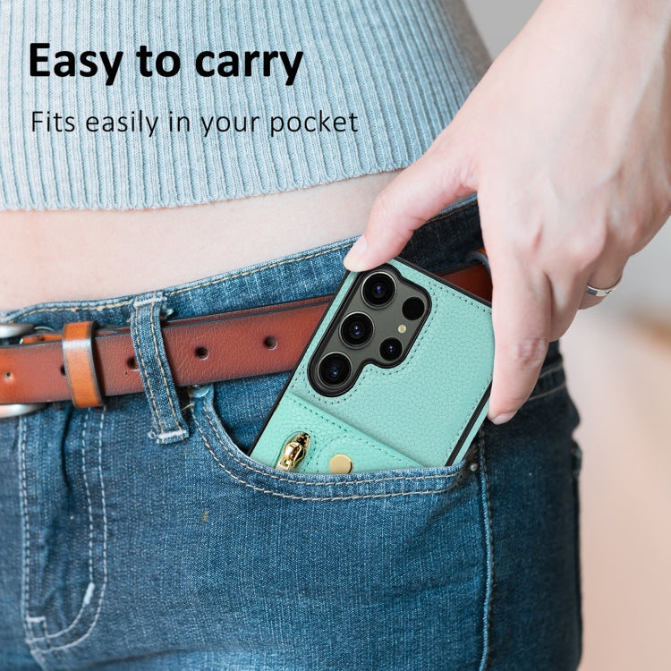 For Samsung Galaxy S24 Ultra DF-09 Crossbody Litchi texture Card Bag Design PU Phone Case(Cyan)