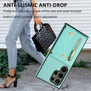 For Samsung Galaxy S24 Ultra DF-09 Crossbody Litchi texture Card Bag Design PU Phone Case(Cyan)