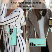 For Samsung Galaxy S24 Ultra DF-09 Crossbody Litchi texture Card Bag Design PU Phone Case(Cyan)