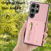 For Samsung Galaxy S24 Ultra DF-09 Crossbody Litchi texture Card Bag Design PU Phone Case(Pink)