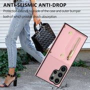 For Samsung Galaxy S24 Ultra DF-09 Crossbody Litchi texture Card Bag Design PU Phone Case(Pink)