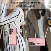 For Samsung Galaxy S24 Ultra DF-09 Crossbody Litchi texture Card Bag Design PU Phone Case(Pink)