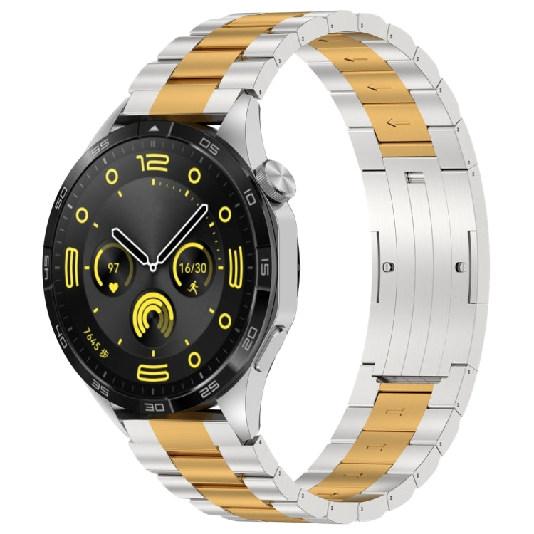 For Huawei Watch GT4 / GT3 / GT2 / GT 46mm Three Strains HW Buckle Metal Watch Band(Silver Gold) - Watch Bands by PMC TechLife | Online Shopping South Africa | PMC TechLife