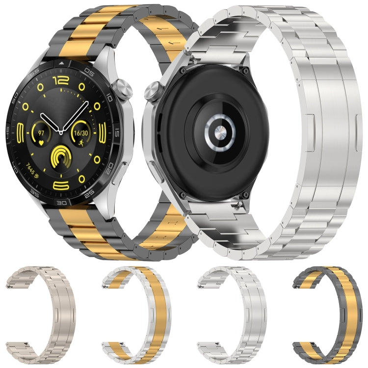 For Huawei Watch GT4 / GT3 / GT2 / GT 46mm Three Strains HW Buckle Metal Watch Band(Grey Gold)