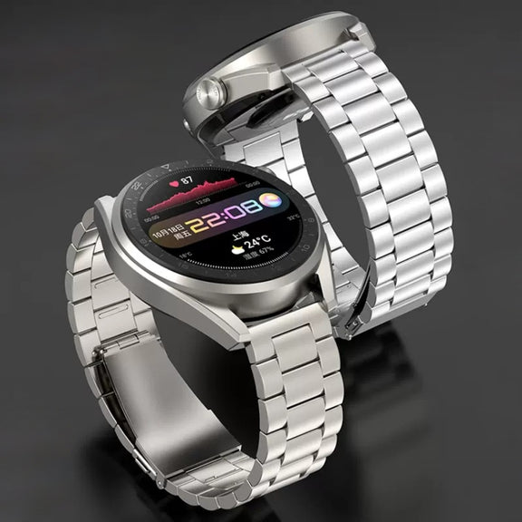 For Huawei Watch GT4 / GT3 / GT2 46mm Three Strains Flat Buckle Titanium Steel Watch Band(Black)