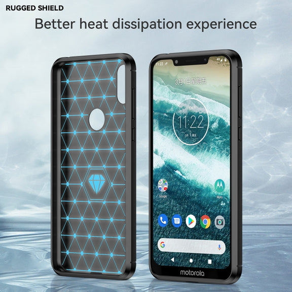 For Motorola Moto One Carbon Fiber Brushed Texture TPU Phone Case(Black)