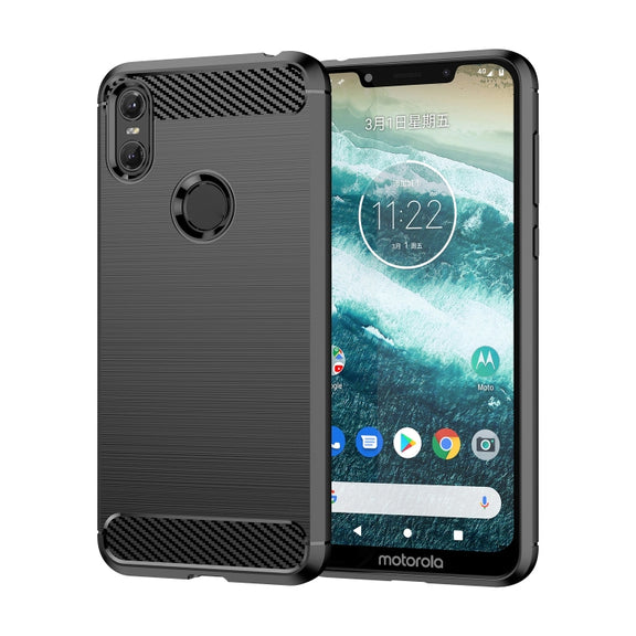 For Motorola Moto One Carbon Fiber Brushed Texture TPU Phone Case(Black)