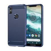 For Motorola Moto One Carbon Fiber Brushed Texture TPU Phone Case(Blue)