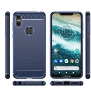 For Motorola Moto One Carbon Fiber Brushed Texture TPU Phone Case(Blue)