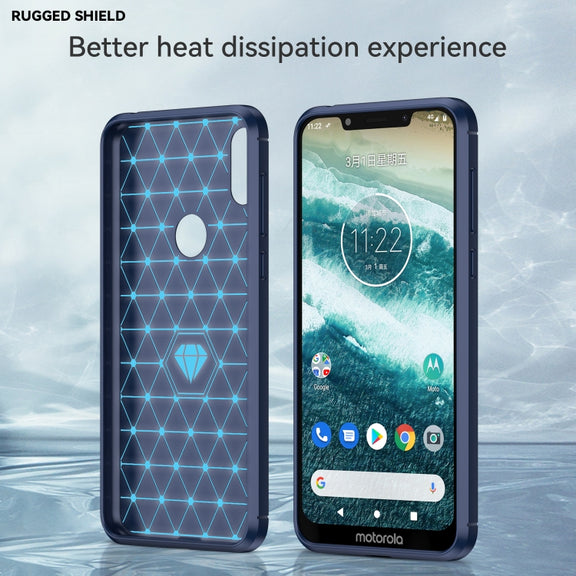For Motorola Moto One Carbon Fiber Brushed Texture TPU Phone Case(Blue)