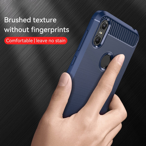 For Motorola Moto One Carbon Fiber Brushed Texture TPU Phone Case(Blue)