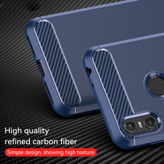 For Motorola Moto One Carbon Fiber Brushed Texture TPU Phone Case(Blue)