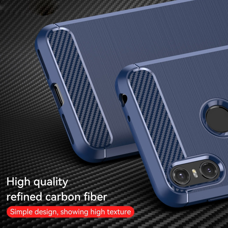 For Motorola Moto One Carbon Fiber Brushed Texture TPU Phone Case(Blue)