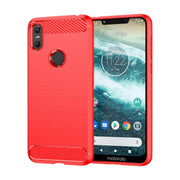 For Motorola Moto One Carbon Fiber Brushed Texture TPU Phone Case(Red)