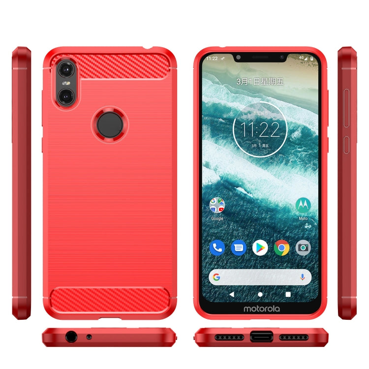 For Motorola Moto One Carbon Fiber Brushed Texture TPU Phone Case(Red)