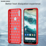 For Motorola Moto One Carbon Fiber Brushed Texture TPU Phone Case(Red)