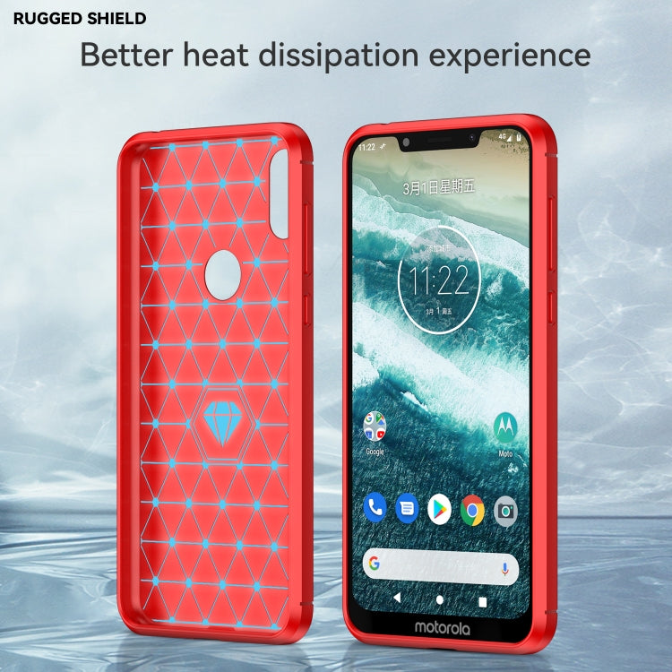 For Motorola Moto One Carbon Fiber Brushed Texture TPU Phone Case(Red)