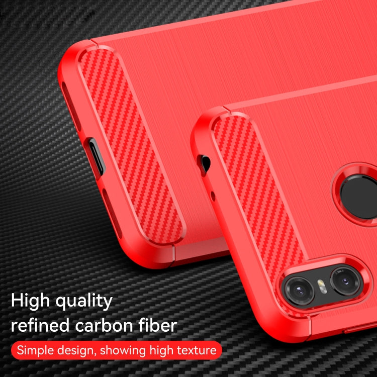 For Motorola Moto One Carbon Fiber Brushed Texture TPU Phone Case(Red)