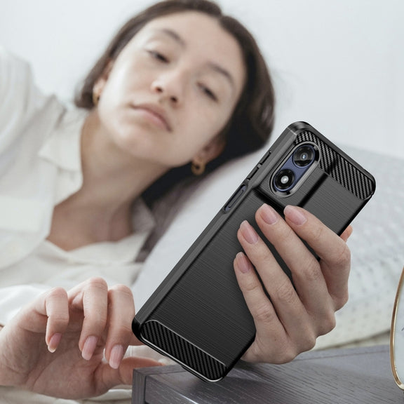 For Motorola Moto G Play 2024 Brushed Texture Carbon Fiber TPU Phone Case(Black)