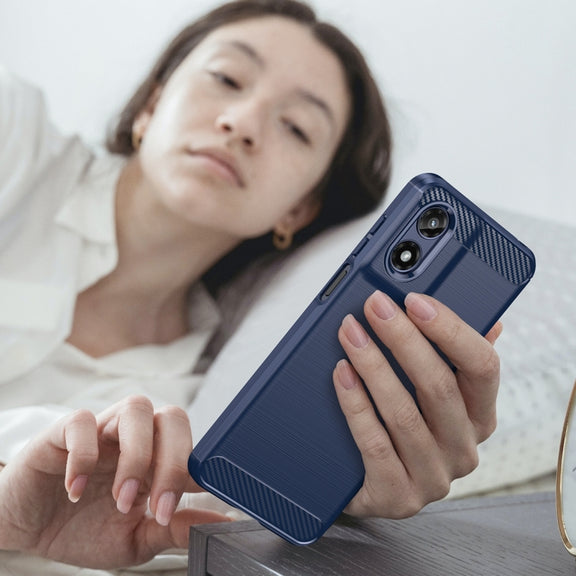For Motorola Moto G Play 2024 Brushed Texture Carbon Fiber TPU Phone Case(Blue)