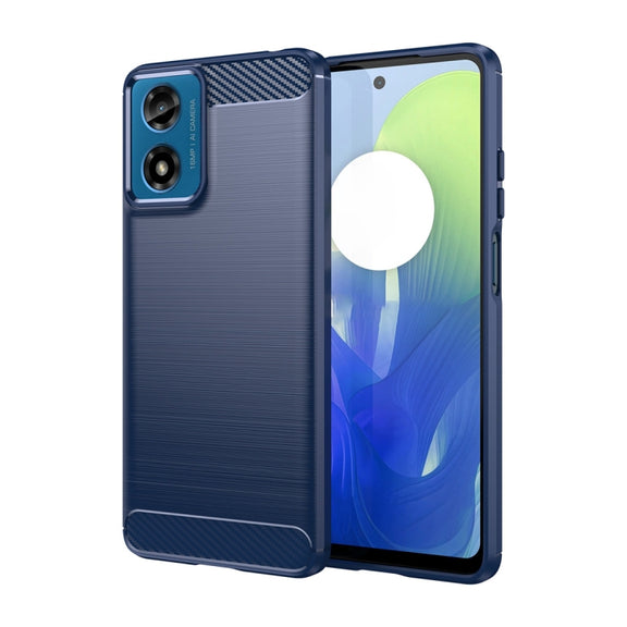 For Motorola Moto G04 Carbon Fiber Brushed Texture TPU Phone Case(Blue)
