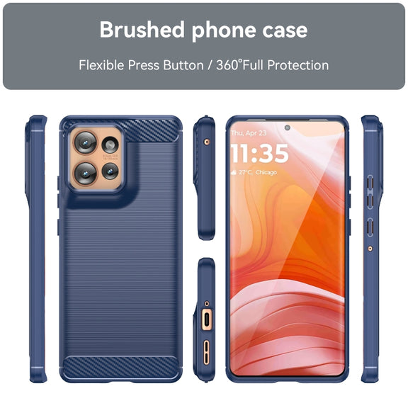 For Motorola Edge 50 Carbon Fiber Brushed Texture TPU Phone Case(Blue)