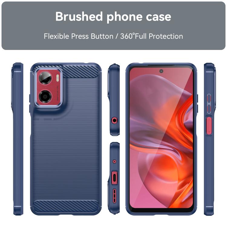 For Motorola Moto E15 Carbon Fiber Brushed Texture TPU Phone Case(Blue)