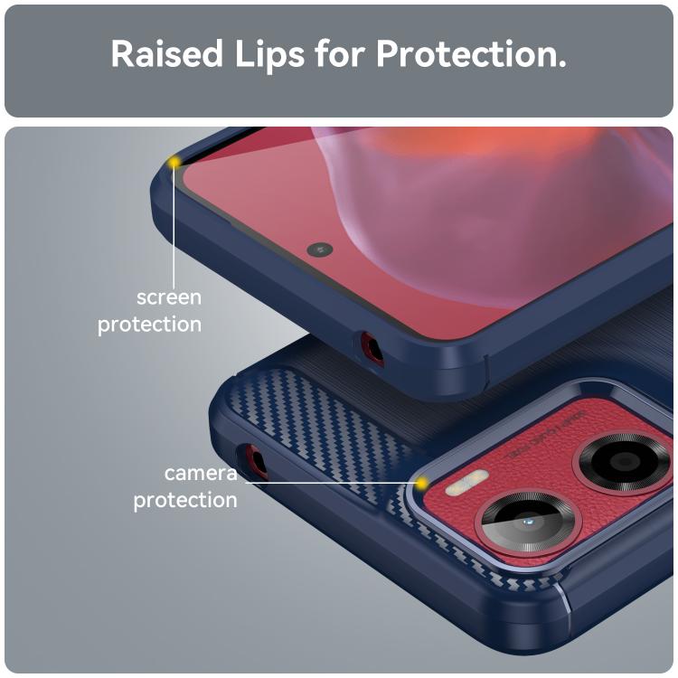 For Motorola Moto E15 Carbon Fiber Brushed Texture TPU Phone Case(Blue)