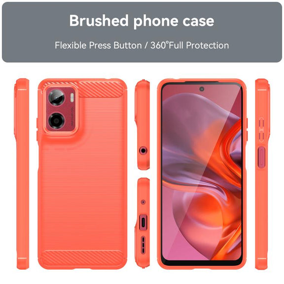 For Motorola Moto E15 Carbon Fiber Brushed Texture TPU Phone Case(Red)
