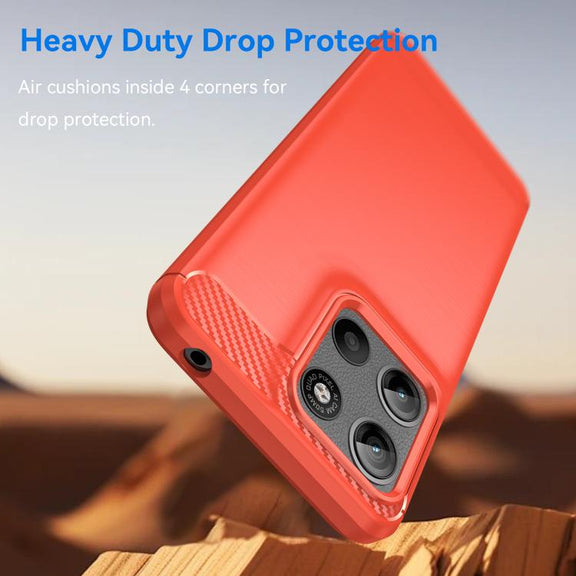For Motorola Moto G15 Carbon Fiber Brushed Texture TPU Phone Case(Red)