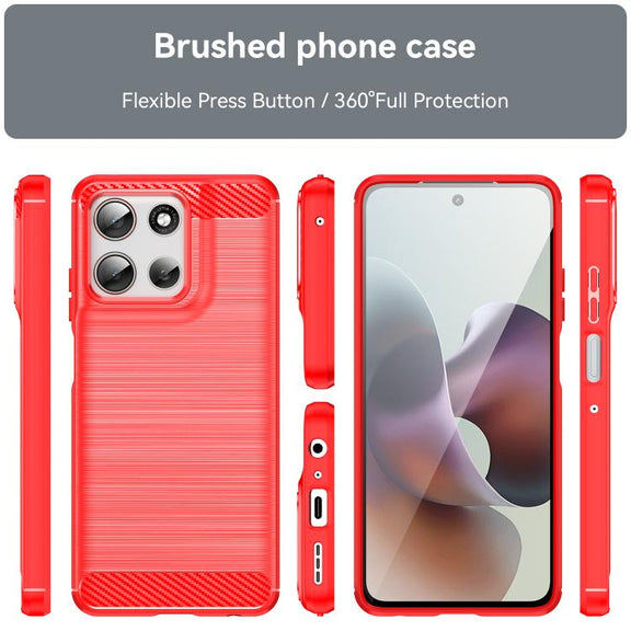 For Motorola Moto G56 5G Carbon Fiber Brushed Texture TPU Phone Case(Red)