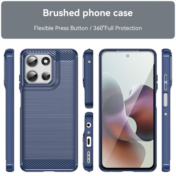 For Motorola Moto G66y 5G Carbon Fiber Brushed Texture TPU Phone Case(Blue)