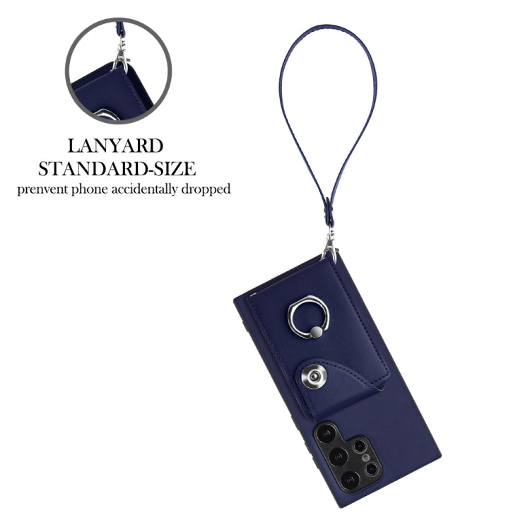 For Samsung Galaxy S24 Ultra 5G Organ Card Bag Ring Holder PU Phone Case with Lanyard(Blue) - Galaxy S24 Ultra 5G Cases by PMC TechLife | Online Shopping South Africa | PMC TechLife
