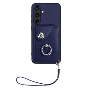 For Samsung Galaxy S24+ 5G Organ Card Bag Ring Holder PU Phone Case with Lanyard(Blue)