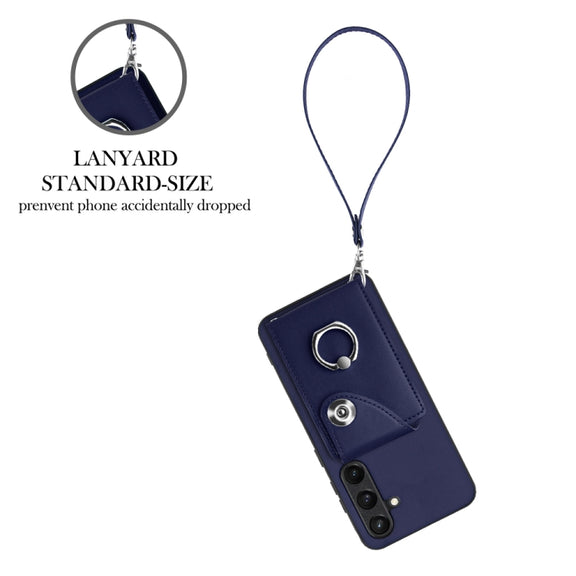 For Samsung Galaxy S24+ 5G Organ Card Bag Ring Holder PU Phone Case with Lanyard(Blue)