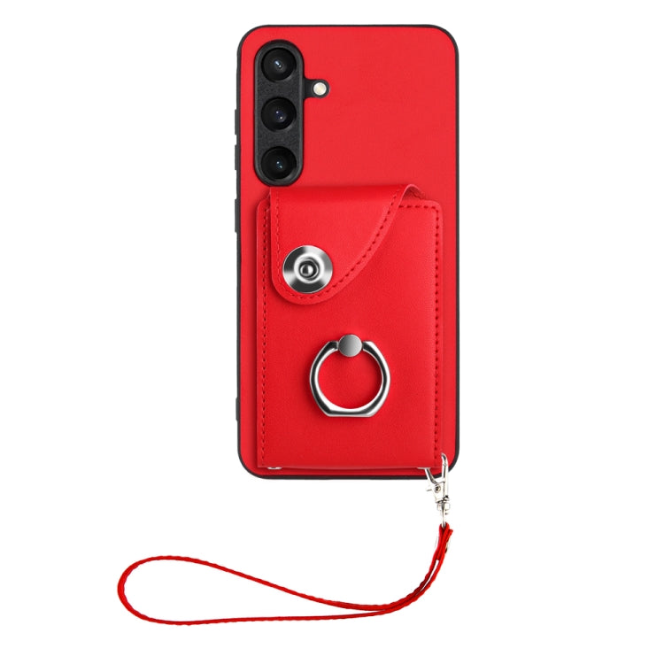 For Samsung Galaxy S24+ 5G Organ Card Bag Ring Holder PU Phone Case with Lanyard(Red)