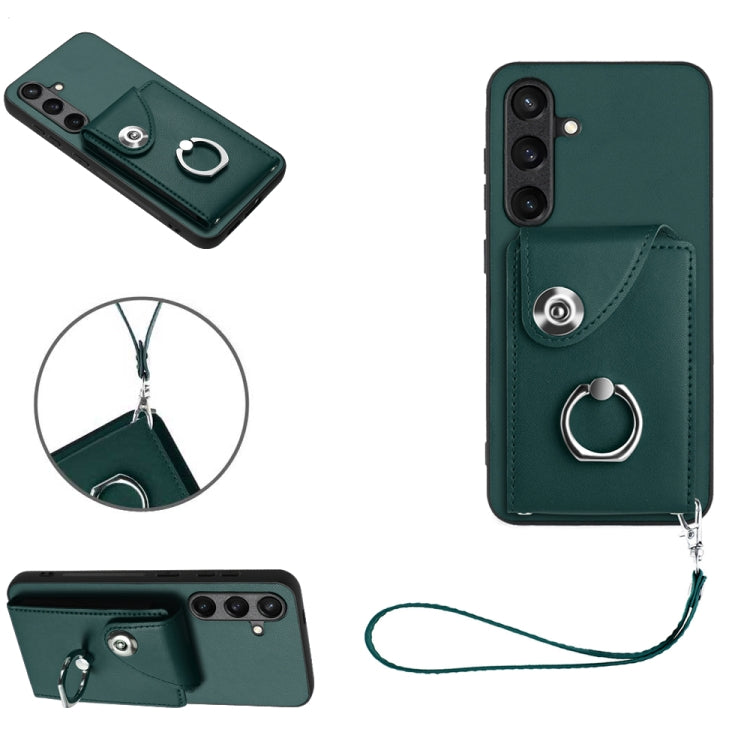 For Samsung Galaxy S24+ 5G Organ Card Bag Ring Holder PU Phone Case with Lanyard(Green) - Galaxy S24+ 5G Cases by PMC TechLife | Online Shopping South Africa | PMC TechLife
