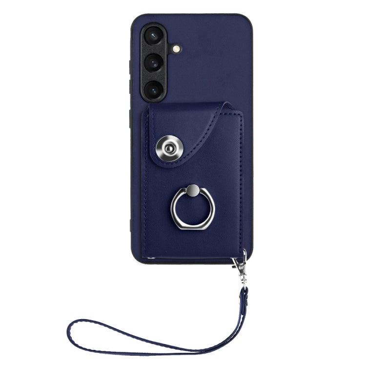 For Samsung Galaxy S24 5G Organ Card Bag Ring Holder PU Phone Case with Lanyard(Blue) - Galaxy S24 5G Cases by PMC TechLife | Online Shopping South Africa | PMC TechLife