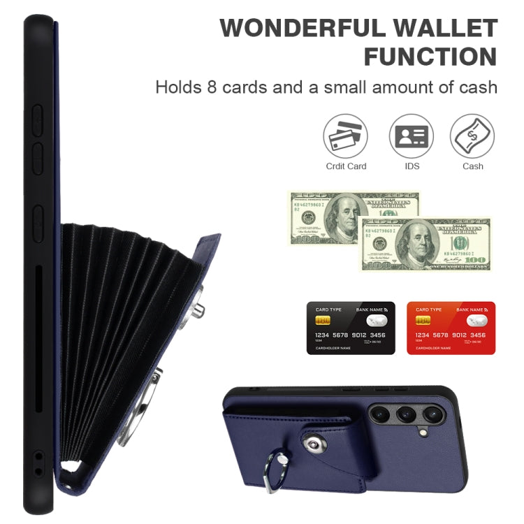 For Samsung Galaxy S24 5G Organ Card Bag Ring Holder PU Phone Case with Lanyard(Blue) - Galaxy S24 5G Cases by PMC TechLife | Online Shopping South Africa | PMC TechLife