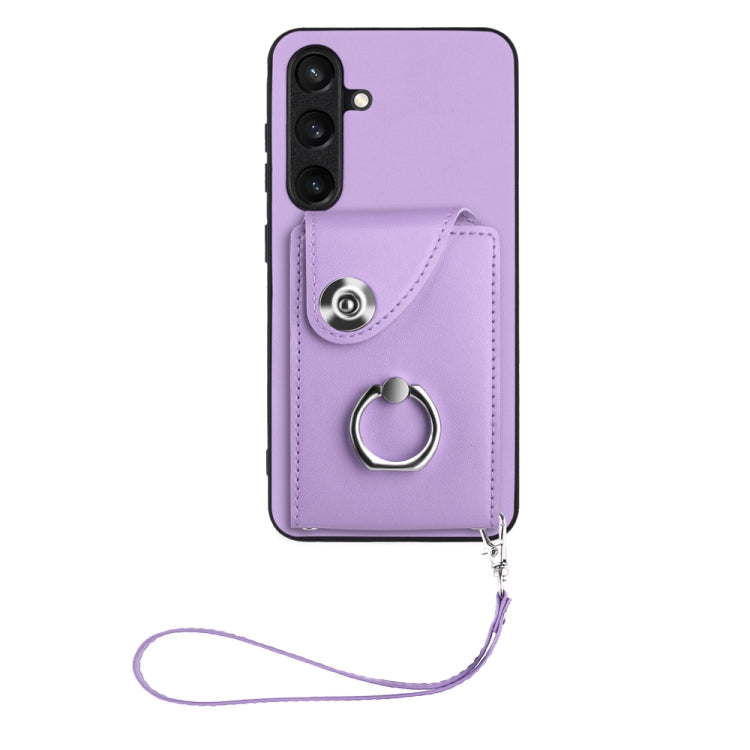 For Samsung Galaxy S24 5G Organ Card Bag Ring Holder PU Phone Case with Lanyard(Purple) - Galaxy S24 5G Cases by PMC TechLife | Online Shopping South Africa | PMC TechLife