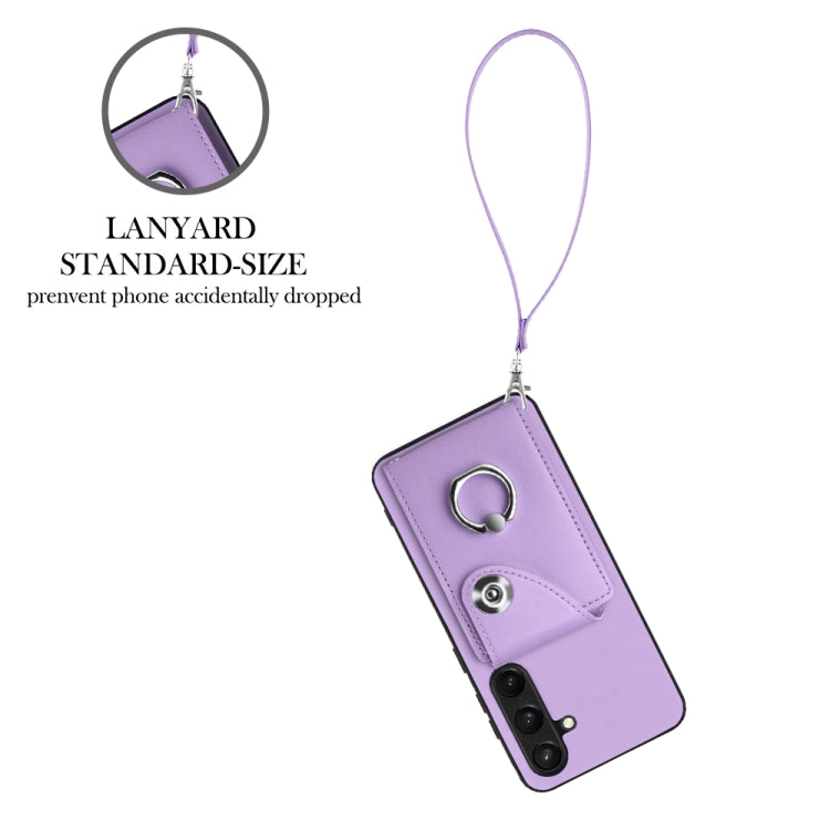 For Samsung Galaxy S24 5G Organ Card Bag Ring Holder PU Phone Case with Lanyard(Purple) - Galaxy S24 5G Cases by PMC TechLife | Online Shopping South Africa | PMC TechLife