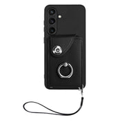 For Samsung Galaxy S24 5G Organ Card Bag Ring Holder PU Phone Case with Lanyard(Black)