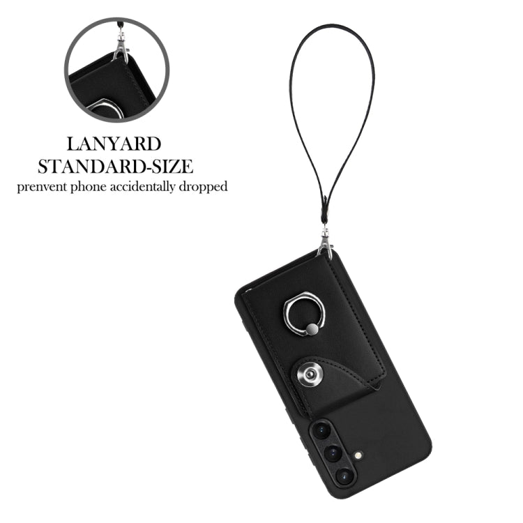 For Samsung Galaxy S24 5G Organ Card Bag Ring Holder PU Phone Case with Lanyard(Black) - Galaxy S24 5G Cases by PMC TechLife | Online Shopping South Africa | PMC TechLife